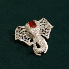 92.5 Pure Silver Moissanite Diamond & Ruby Brooch