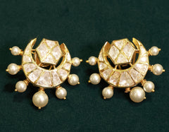 92.5 Pure Silver Moissanite Polki & Pearl Earrings