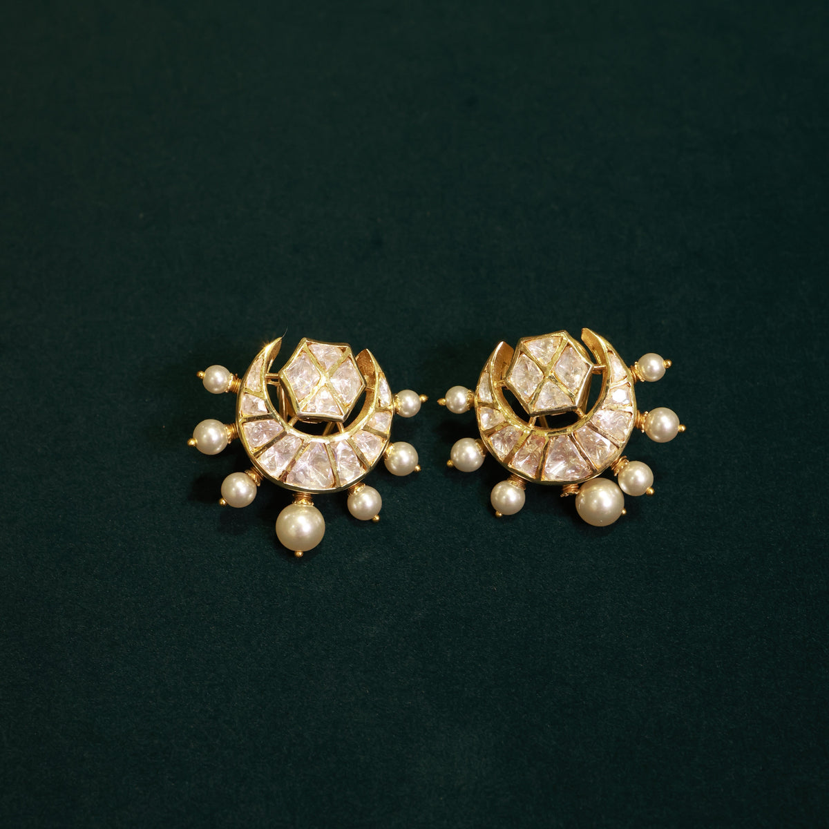 92.5 Pure Silver Moissanite Polki & Pearl Earrings
