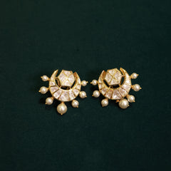 92.5 Pure Silver Moissanite Polki & Pearl Earrings