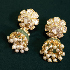 92.5 Pure Silver Moissanite Polki & Pearl Earrings