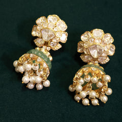 92.5 Pure Silver Moissanite Polki & Pearl Earrings