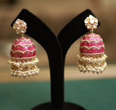 92.5 Pure Silver Moissanite Polki & Ruby Earrings