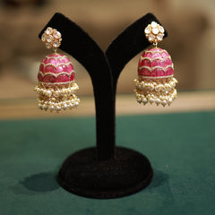 92.5 Pure Silver Moissanite Polki & Ruby Earrings