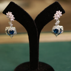 92.5 Pure Silver Moissanite Diamonds & Glass Sapphire Earrings