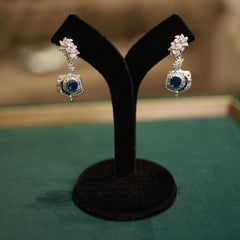 92.5 Pure Silver Moissanite Diamonds & Glass Sapphire Earrings