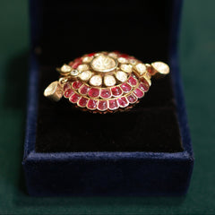 92.5 Pure Silver Moissanite Polki & Ruby Ring