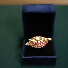 92.5 Pure Silver Moissanite Polki & Ruby Ring