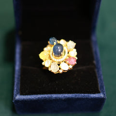 92.5 Pure Silver Moissanite Polki Navratna Ring