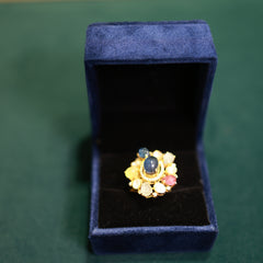 92.5 Pure Silver Moissanite Polki Navratna Ring
