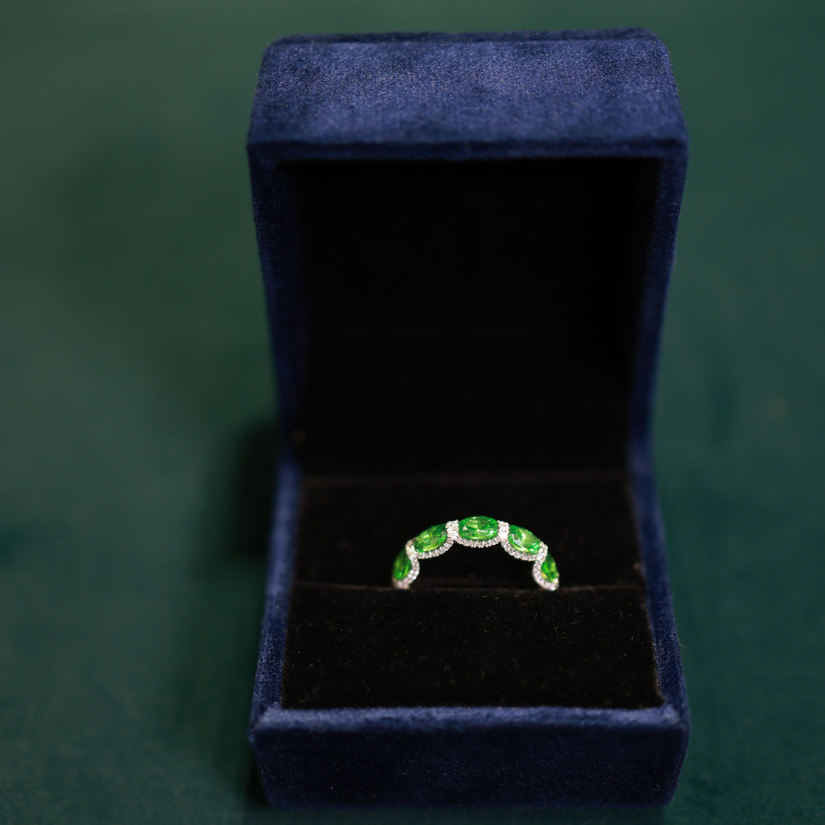 92.5 Pure Silver Ring with Glass Emeralds