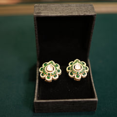 92.5 Pure Silver Moissanite Polki & Green Stone Earrings