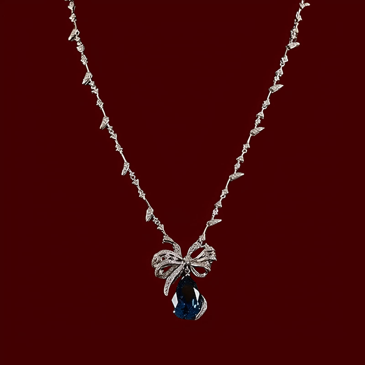 White Finish Zircon and Synthetic Sapphire Pendant Necklace in 925 Sterling Silver