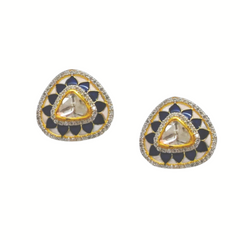 Elegant Trillion Polki Studs with Enamel | 925 Sterling Silver | 18kt Gold Plated | Best Gift for Women | Jadau Jewelry |Enchantica