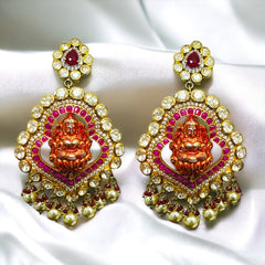 Divine Laxmi Polki Temple Earrings | 925 Sterling Silver | 18kt Gold Plated | Best Gift for Women |Jadau Jewelry