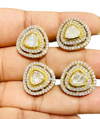 Glamorous Double Halo Trillion Polki Earrings | 925 Sterling Silver | 18kt Gold Plated | Best Gift for Women | Jadau Jewelry |Enchantica