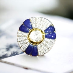 Stunning Party Wear Cocktail Moissanite Polki Adjustable Ring: Elevate Your Look with Glamour and Versatility | 925 Sterling Silver and 18kt Gold Plating - A Stunning Addition to Your Collection from Enchantica"