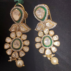 Gold finish Regal Kundan & Emerald Drop Earrings in 925 Sterling Silver