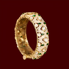 Gold finish Moissanite Polki & Emerald Bangle | 925 Sterling Silver | 18kt Gold Plated