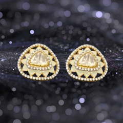 Elegant Trillion Polki Studs with Enamel | 925 Sterling Silver | 18kt Gold Plated | Best Gift for Women | Jadau Jewelry |Enchantica