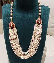 Multi-Strand Pearl & Ruby Bead Necklace with Kundan Accents in 925 Sterling Silver