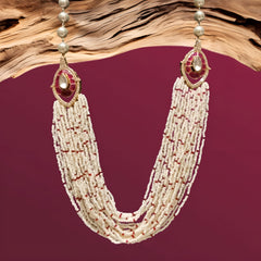 Multi-Strand Pearl & Ruby Bead Necklace with Kundan Accents in 925 Sterling Silver