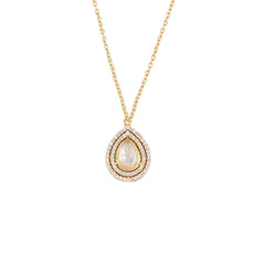 Double Halo Pear Moissanite Polki Pendant Necklace | 925 Sterling Silver | 18kt Gold Plated | Best Gift for Women | Jadau Jewelry