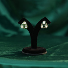 24 Ckt Gold Polished Three-Stone Moissanite Polki Earrings in 92.5 Pure Silver