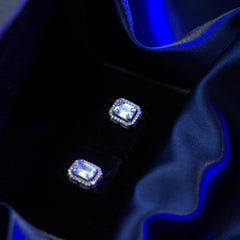 Asscher Cut CZ Moissanite Halo Stud Earrings in 92.5 Pure Silver
