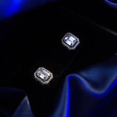 Asscher Cut CZ Moissanite Halo Stud Earrings in 92.5 Pure Silver