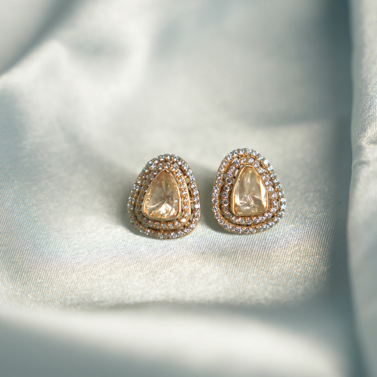 Halo Moissanite Triangle Cut Stud Earrings in 92.5 Pure Silver