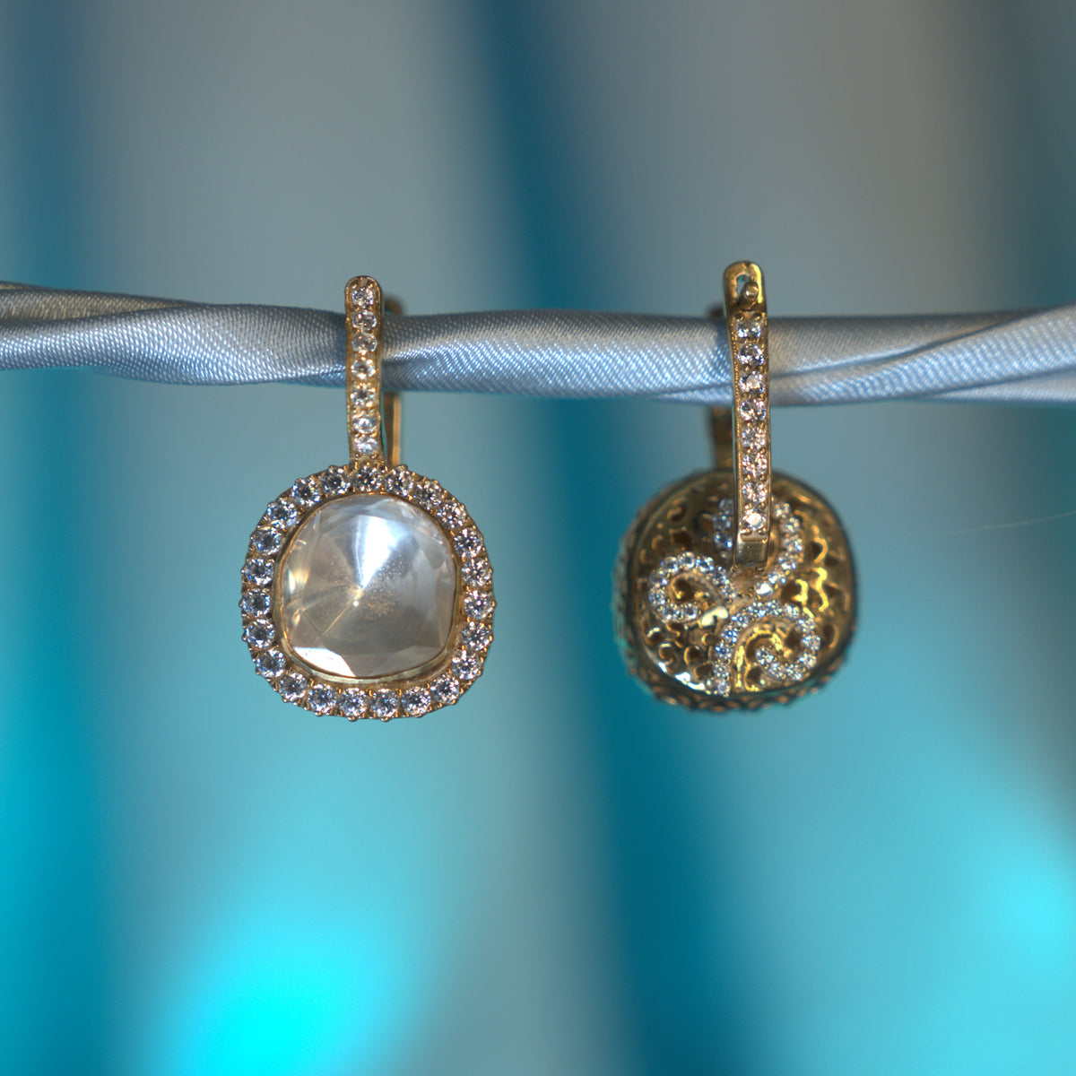 24 Ckt Gold Polished Moissanite Polki Earrings in 92.5 Pure Silver