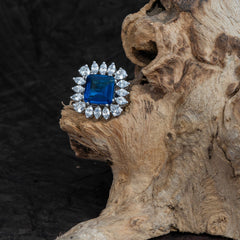 White Finish Sapphire Blue Stone Ring & Bracelet Combo Set in 925 Sterling Silver