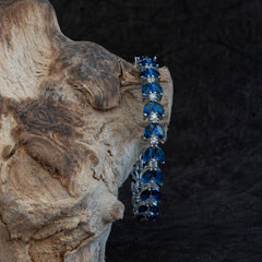 White Finish Sapphire Blue Stone Ring & Bracelet Combo Set in 925 Sterling Silver
