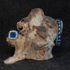 White Finish Sapphire Blue Stone Ring & Bracelet Combo Set in 925 Sterling Silver