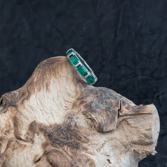 White Finish Zircon & Synthetic Emerald Ring In Sterling Silver