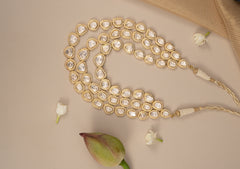 Gold Finish Moissanite Polki & Eurostar CZ Layered Necklace in Sterling Silver