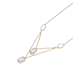 Double Layer Halo Moissanite Polki Necklace with Designer Beaded Chain | 925 Sterling Silver | 18kt Gold Plated |Jadau Jewelry