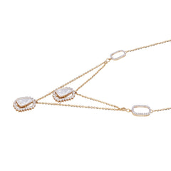 Double Layer Halo Moissanite Polki Necklace with Designer Beaded Chain | 925 Sterling Silver | 18kt Gold Plated |Jadau Jewelry