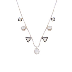 Halo Moissanite Polki with Triangle Design Necklace with Beaded Designer Chain | 925 Sterling Silver | Jadau Jewelry