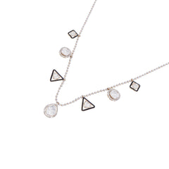 Halo Moissanite Polki with Triangle Design Necklace with Beaded Designer Chain | 925 Sterling Silver | Jadau Jewelry