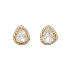 Halo Moissanite Polki Stud Earrings: Sparkling Sophistication in 925 Sterling Silver | Jadau Jewelry