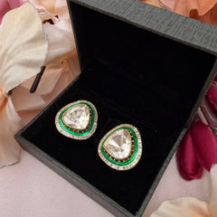 24 Ckt Gold Polished Moissanite Polki Stud Earrings in 92.5 Pure Silver
