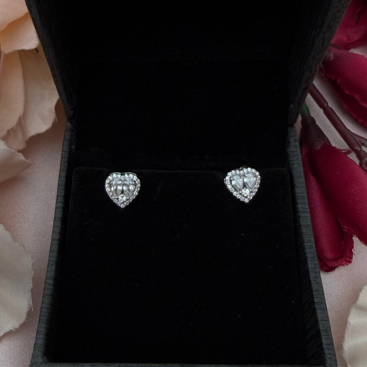Heart shaped Moissanite Diamond Solitaire Studs in 925 Sterling Silver