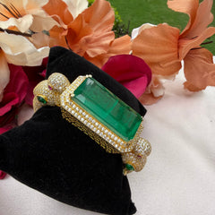 Gold Finish Moissanite Polki & Emerald Bracelet in 925 Sterling Silver