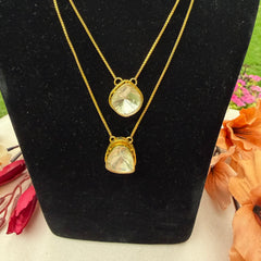 Gold Finish Double Moissanite Polki Pendant Necklace in 925 Sterling Silver