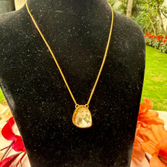 Gold Finish Single Moissanite Polki Pendant Necklace in 925 Sterling Silver