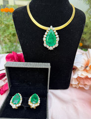 925 Pure Silver Necklace Set with Moissanite Ploki & Emerald stones