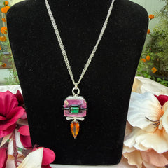 925 Pure Silver Pendant Neckpiece with Moissanite Diamonds and gemstones