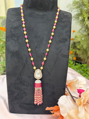 Gold Finish Moissanite Polki & semi precious stones Necklace in 925 Sterling Silver